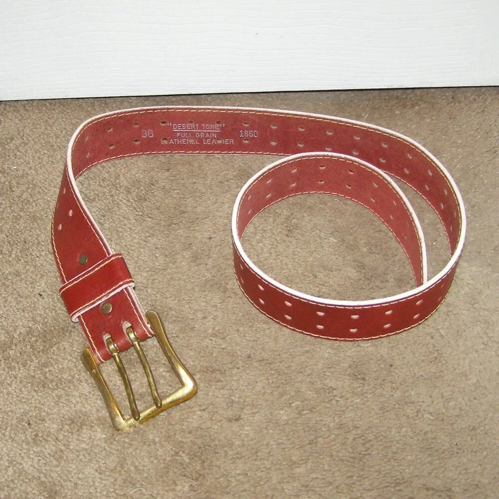 Men's Vintage Belt size 36 Brass Buckle Double Hole 